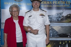 Mrs Betty Gray, widow of Perth survivor, Peter Gray, with Lt/Commander Chris Clevenger, USN.