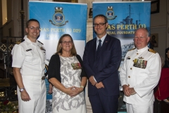 From L to R,  Lt/Commander C. Clevenger USN, Capt. A. Bond, chair of the HMAS Perth (I) Memorial Foundation, Mr D. Gainer, US Consul General and Capt . A Morethorpe RAN.